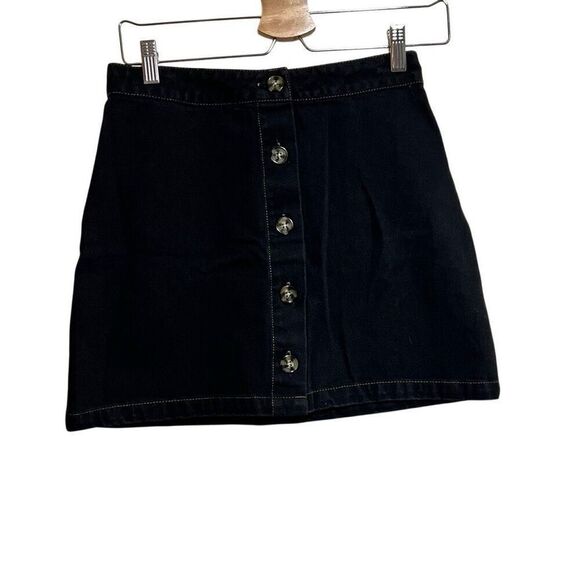 F21 Black Denim Retro Button up Mini Skirt Small - Picture 1 of 5